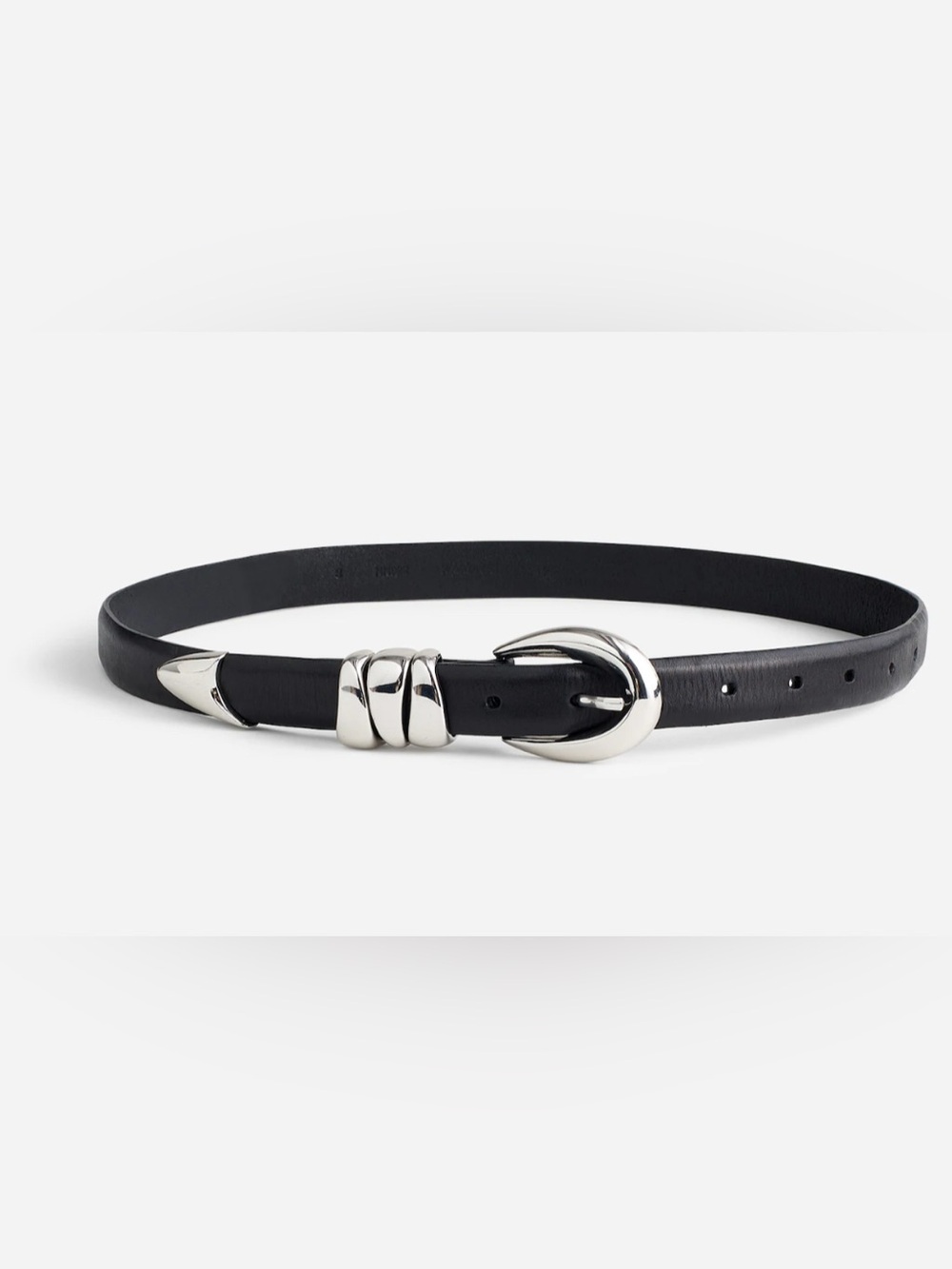 Madewell Black Leather Slim Belt with Shiny Silver Buckle
